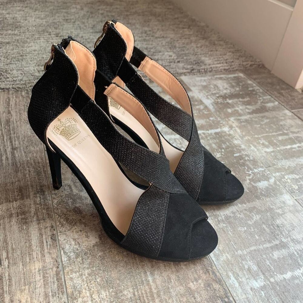 Top Queens Black Peep Toe Stiletto Heels Size 38